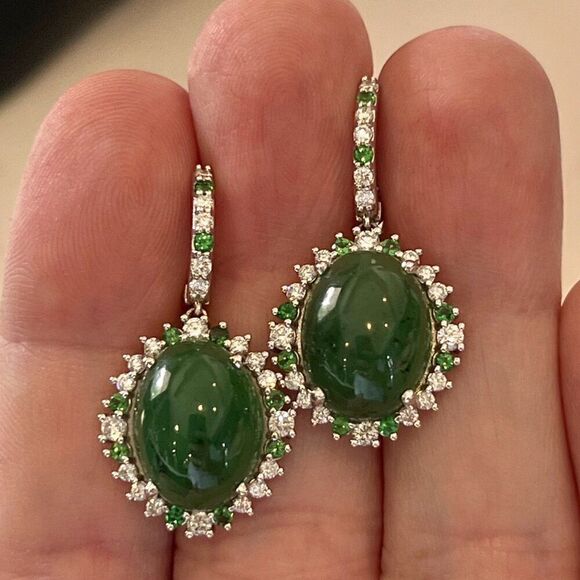 Garnet Tsavorite & Diamond Earrings 14k WG 22.44 TCW Certified $6,950 311038 - Picture 8 of 12